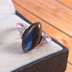 Redgem 925 Silver Ring for Women Natural Labradorite Grey 10X20 MM Marquise