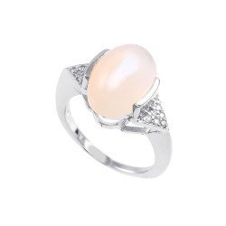 Redgem Sterling Silver Ring for Women Natural Moonstone White 10X14 MM Oval