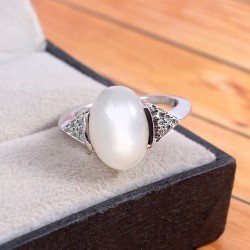Redgem Sterling Silver Ring for Women Natural Moonstone White 10X14 MM Oval