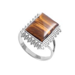 Redgem 925 Silver Ring for Women Natural Tiger Eye 12X16 MM Rectangle