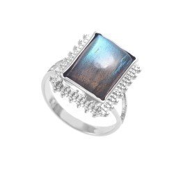 Redgem Sterling Silver Ring for Women Natural Labradorite Grey 12X16 MM Rectangle