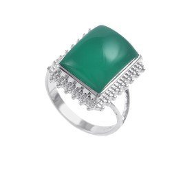Redgem 925 Silver Ring for Women Natural Onyx Green 12X16 MM Rectangle