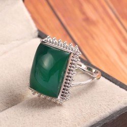 Redgem 925 Silver Ring for Women Natural Onyx Green 12X16 MM Rectangle