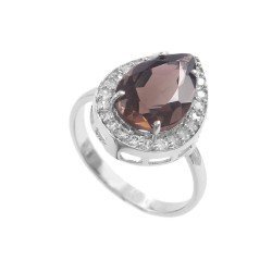 Redgem 925 Silver Ring for Women Natural Smoky Quartz Brown 9X13 MM Pear