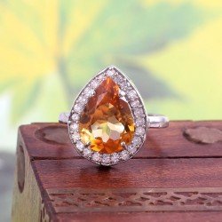 Redgem Sterling Silver Ring for Women Natural Citrine Yellow 9X13 MM Pear