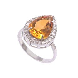 Redgem Sterling Silver Ring for Women Natural Citrine Yellow 9X13 MM Pear