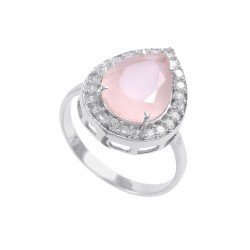 Redgem 925 Silver Ring for Women Natural Rose Quartz Pink 9X13 MM Pear