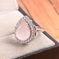 Redgem 925 Silver Ring for Women Natural Rose Quartz Pink 9X13 MM Pear