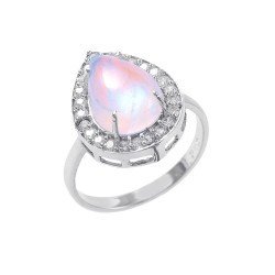 Redgem 925 Silver Ring for Women Natural Rainbow Moonstone White 9X13 MM Pear