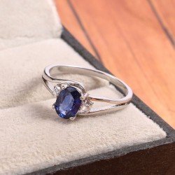 Redgem Sterling Silver Ring for Women Natural Blue Sapphire 5X7 MM Oval