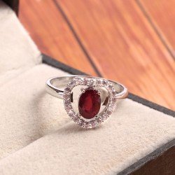 Redgem 925 Silver Ring for Women Natural Ruby Red 5X7 MM Oval