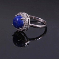Redgem 925 Silver Ring for Women Natural Lapis Lazuli Blue 9 MM Round redgem silver 925 stud earrings natural lapis lazuli blue jaer118 women's fashion redgem silver 925 stud earrings natural lapis lazuli blue redgem 484