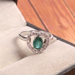 Redgem 925 Silver Ring for Women Natural Emerald Green 5X7 MM Oval