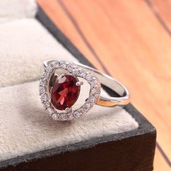 Redgem Sterling Silver Ring for Women Natural Garnet Red 5X7 MM Oval