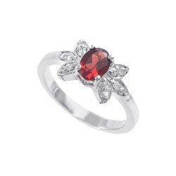 Redgem Sterling Silver Ring for Women Natural Garnet Red 5X7 MM Oval