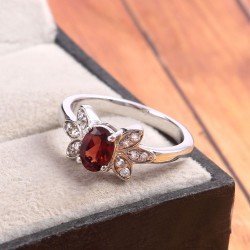 Redgem Sterling Silver Ring for Women Natural Garnet Red 5X7 MM Oval