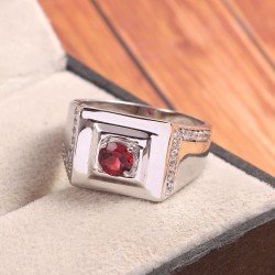 Redgem Sterling Silver Ring for Women Natural Garnet Red 5 MM Round
