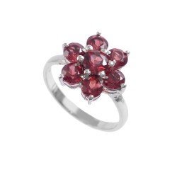 Redgem Sterling Silver Ring for Women Natural Garnet Red 4 MM Round