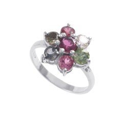 Redgem 925 Silver Ring for Women Natural Tourmaline Multi 4 MM Round