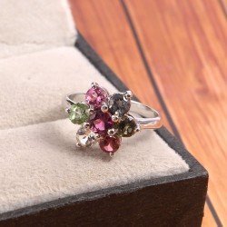 Redgem 925 Silver Ring for Women Natural Tourmaline Multi 4 MM Round