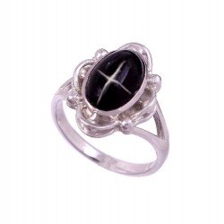 Redgem 925 Silver Ring for Women Natural Blackstar Black 8X12 MM Oval