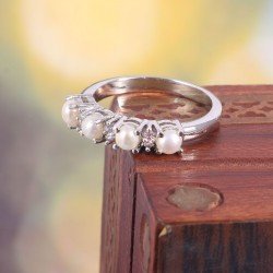 Redgem Sterling Silver Ring for Women Cultured Pearl   4 MM Round