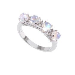 Redgem 925 Silver Ring for Women Natural Rainbow Moonstone White 4 MM Round