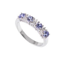 Redgem Sterling Silver Ring for Women Natural Tanzanite Blue 4 MM Round