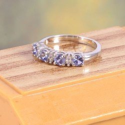 Redgem Sterling Silver Ring for Women Natural Tanzanite Blue 4 MM Round