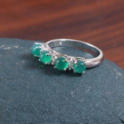 Redgem 925 Silver Ring for Women Natural Onyx Green 4 MM Round