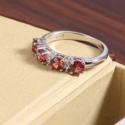 Redgem Sterling Silver Ring for Women Natural Garnet Red 4 MM Round