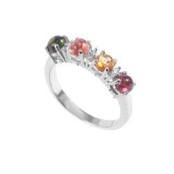 Redgem 925 Silver Ring for Women Natural Tourmaline Multi 4 MM Round