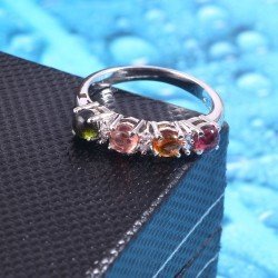 Redgem 925 Silver Ring for Women Natural Tourmaline Multi 4 MM Round