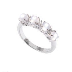 Redgem 925 Silver Ring for Women Natural Moonstone White 4 MM Round