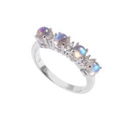 Redgem Sterling Silver Ring for Women Natural Labradorite Grey 4 MM Round