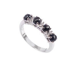 Redgem 925 Silver Ring for Women Natural Blackstar Black 4 MM Round