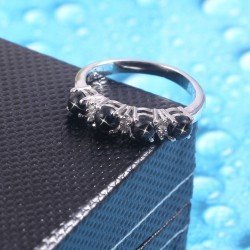 Redgem 925 Silver Ring for Women Natural Blackstar Black 4 MM Round