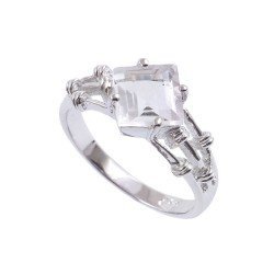 Redgem 925 Silver Ring for Women Natural Rock Crystal  Colorless 8 MM Square