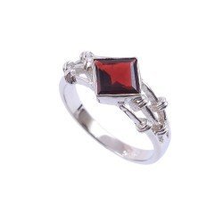 Redgem Sterling Silver Ring for Women Natural Garnet Red 8 MM Square