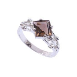 Redgem Sterling Silver Ring for Women Natural Smoky Quartz Brown 8 MM Square