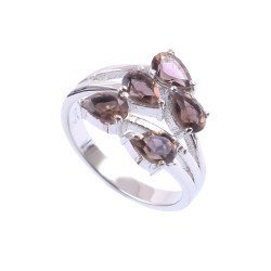 Redgem 925 Silver Ring for Women Natural Smoky Quartz Brown 4X6 MM Pear