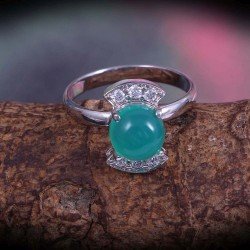 Redgem 925 Silver Ring for Women Natural Onyx Green 8 MM Round Redgem 925 Silver Ring for Women Natural Onyx Green 8 MM Round