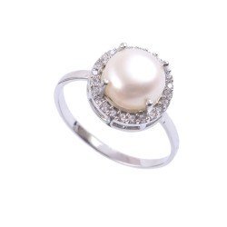 Redgem Sterling Silver Ring for Women Cultured Pearl   9 MM Round