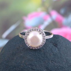 Redgem Sterling Silver Ring for Women Cultured Pearl   9 MM Round