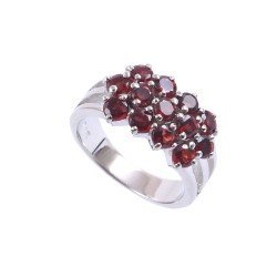 Redgem 925 Silver Ring for Women Natural Garnet Red 3 MM Round