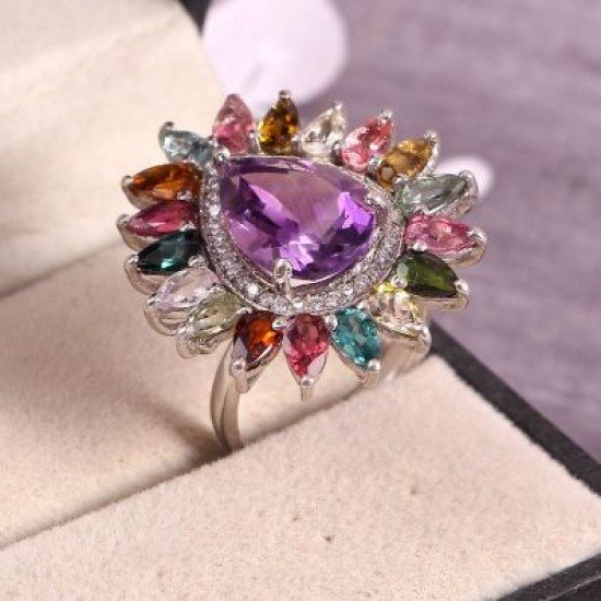 redgem sterling silver ring for women natural amethyst purple 10x14 mm pear jarg304 women's fashion redgem sterling silver ring for women natural amethyst purple 10x14 mm pear redgem 1490