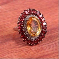 Redgem 925 Silver Ring for Women Natural Citrine Yellow 12X16 MM Oval