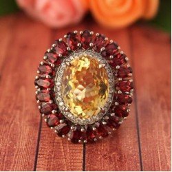 Redgem 925 Silver Ring for Women Natural Citrine Yellow 12X16 MM Oval