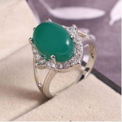 Redgem Sterling Silver Ring for Women Natural Onyx Green 10X14 MM Oval