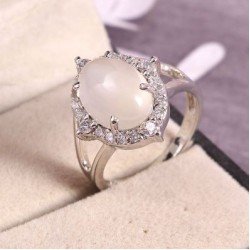 Redgem 925 Silver Ring for Women Natural Moonstone Grey 10X14 MM Oval